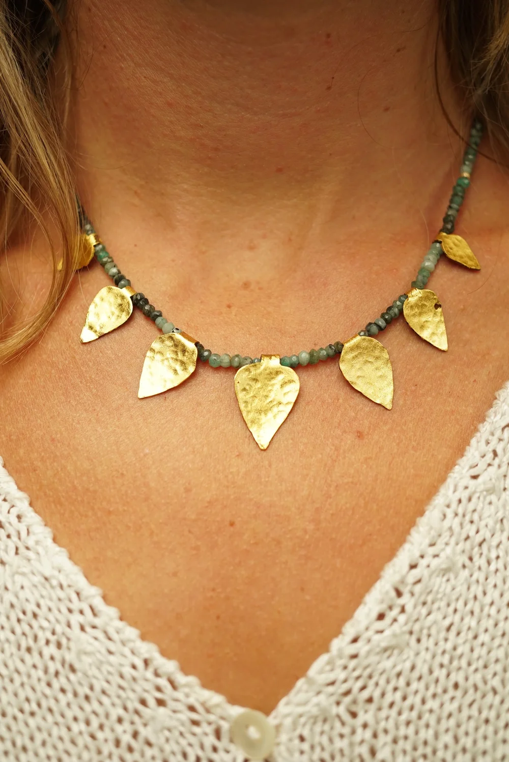 Raw Emerald Leaf necklace ✹ Sappho Lily